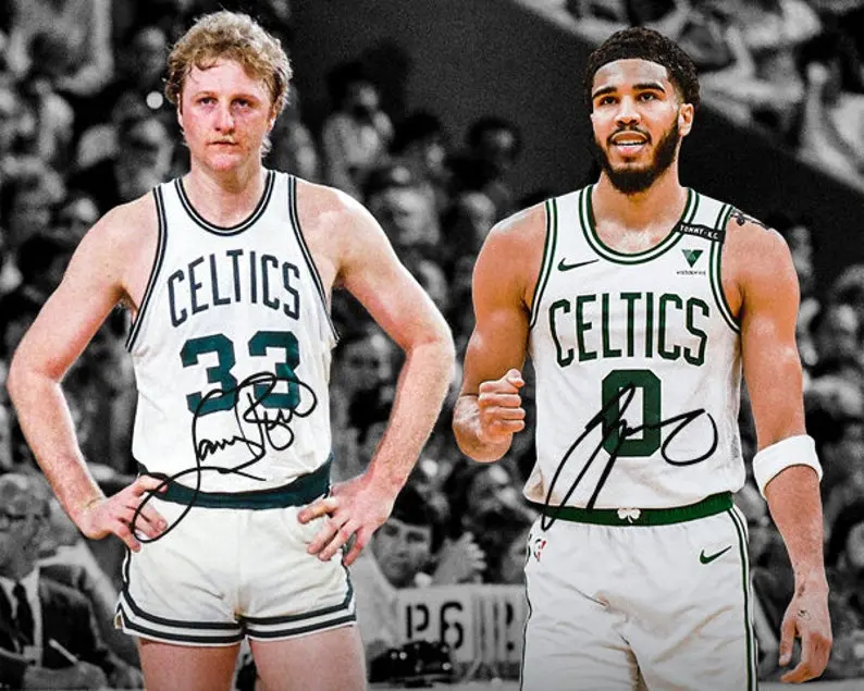 Larry Bird Jayson Tatum Boston Celtics gesigneerde foto met handtekening print poster Wall Art Home Decor