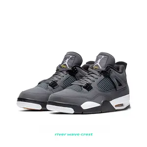 Dark Grey Suede-Leather Texture Mid-Top Retro Basketball Shoes