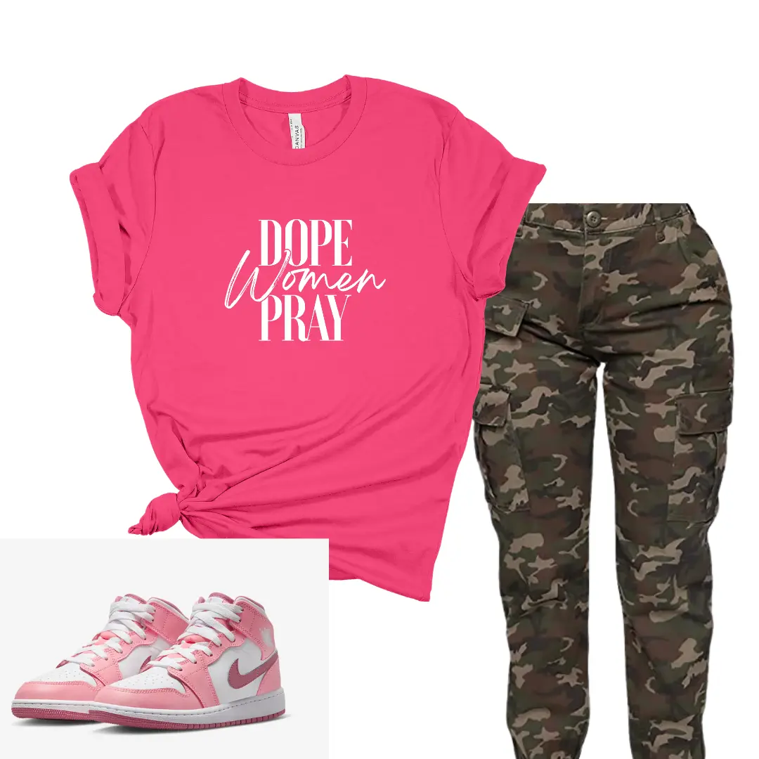 Women's Short-Sleeve Tshirt Featuring "Dope Women Pray" Phrase Statement - Unisex Crew Neck Casual Streetwear Top, Piece