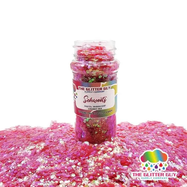 The Glitter Guy Shweets Chunky Mix Glitter, Pastel Iridescent Peachy Cream Hexagonal Cuts - 100mL Cosmetic-Grade Nail Supplies for DIY Crafts & Body Makeup, Shaker Bottle, Polyester, Glitter Powder