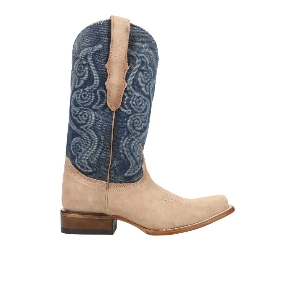 Corral Boots Womens Embroidered Pull On Square Toe  Casual Boots Mid Calf Low Heel 1-2" - Blue, Brown