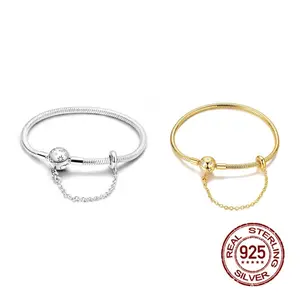 MULA Star Moon Safety Chain Bracelet - 925 Silver Zircon Classic Snake Bone Chain - Lucky Bracelet Fits all Pandora beads and charms Ideal gift for girls and women