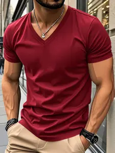 Men's V Neck Quick-Dry Breathable Casual Sports Short Sleeve T-Shirt Gym Shirt, Trendy American Style for Spring Summer, Comfortable Fit