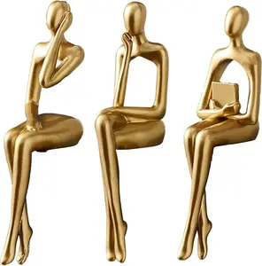 3 Pack Gold Statue Home Decorations for Living Room,Shelf Decor Modern Bookshelf Decor Figurines Desk Abstract Art Sculpture Table Decor