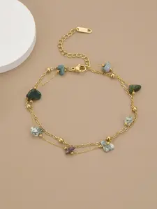 Women's Boho Style Stacked Anklet, Dual Layer Ankle Chain with Natural Irregular Stone Beads, Adjustable Summer Beach Foot Aesthetic Jewelry Gift, Fashion Jewelry Accessories