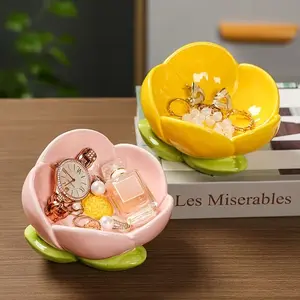 Tulip Shape Ceramic Storage Plate, Artistic Aesthetic Modern Home Decor, Polished Glossy Geometric Surface, Jewelry Key Organizer, Living Room Bedroom Entryway Decoration, Ceramic Storage Tray