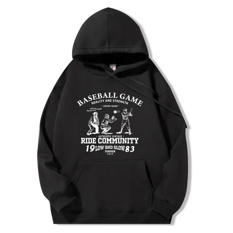 Men's Cotton Blend Long Casual Stylish Pullover Baseball Hoodie Sweatshirt - Retro Print, Loose Street Fit, Thick Durable for Autumn/Winter, Unisex, Front Pocket, Drawstring Adjustment, Outdoor Menswear Couples' Match