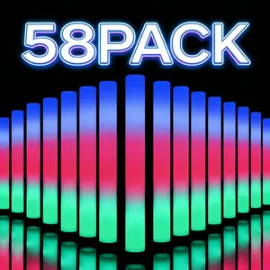 Avtctek 58-Pack LED Glow Sticks, Foam Light Up Swords with 3 Flashing Modes (Fast/Slow/Alternating), Reusable Battery Operated Party Favors for Weddings, Raves, Concerts, Birthdays, Festivals & Glow in The Dark Parties