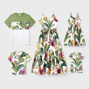 PatPat Family Matching Tropical Floral Print Short-sleeve Top or Camisole Dress Set Spingtok