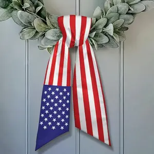 American Flag Wreath Sash, Patriotic USA Door Decor Bow, 4th of July Banner
