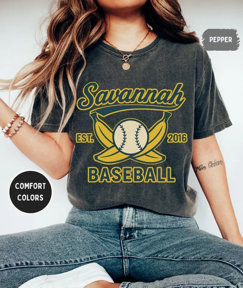 Retro Savannah Baseball T-shirt, Vintage Soft Tee, Unisex Shirt, Banana gift, Summer Sports Top