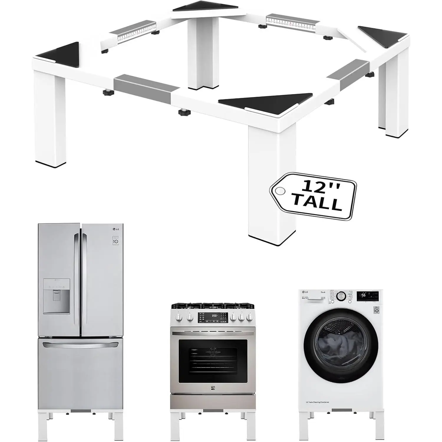 Heavy-Duty All Steel Laundry Pedestal, Full Size 12" Height Washing Machine Stand, Dryer Stand, Universal Adjustable Washer and Dryer Pedestals(White