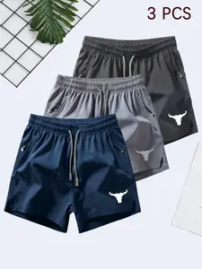 3-pack of summer shorts for men and women with a fashionable and lightweight design featuring a bull head print, perfect for training and gym sports.