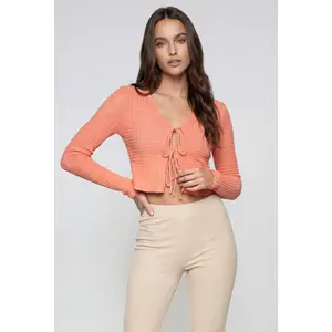 Aylani Textured Tie-Front Crop Top