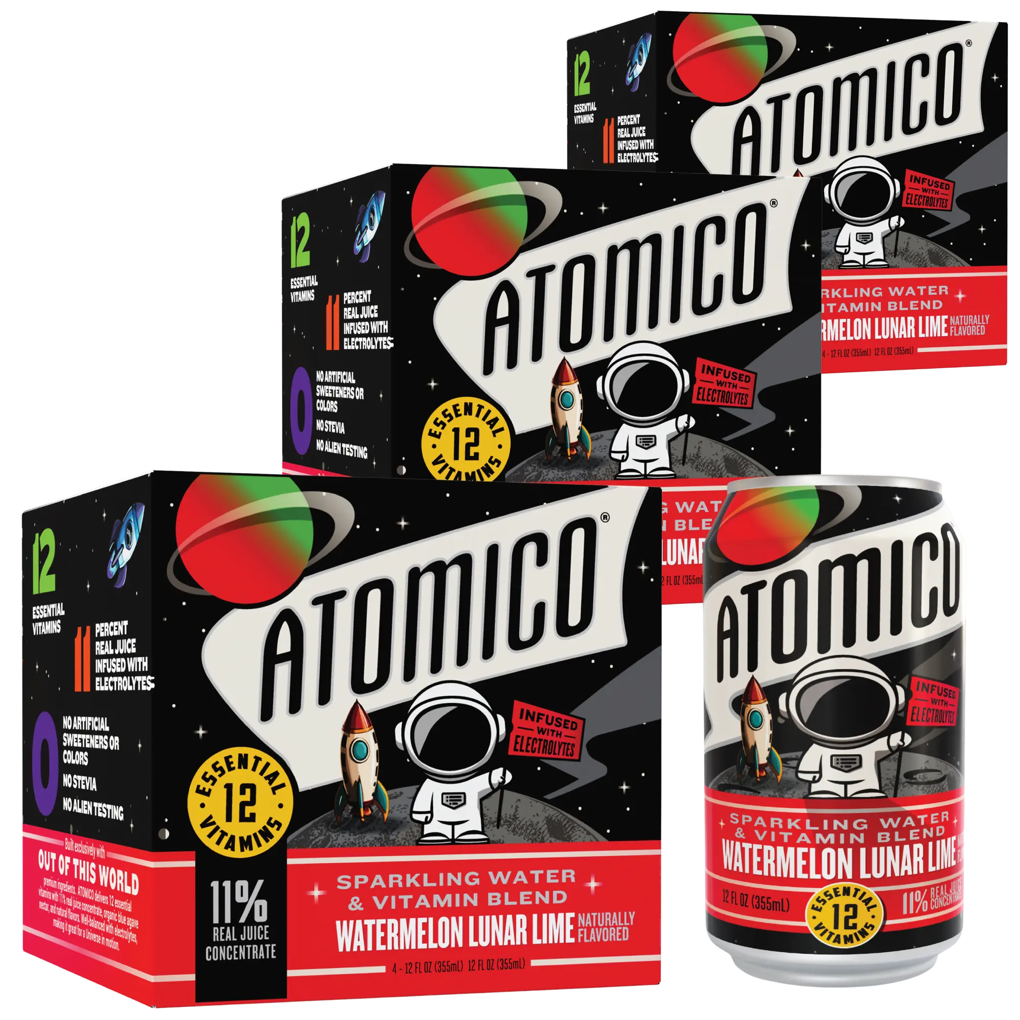 ATOMICO Sparkling Vitamin Water : WATERMELON LUNAR LIME 12PK