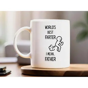 Funny Father's Day Ceramic Mug, World's Best Farter, I mean Father, Gift for Dad, Coffee Cup, Tea Mug, Dad Birthday Present