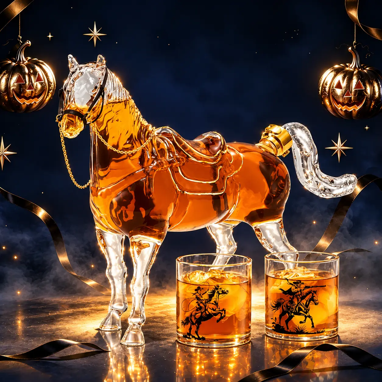 Kollea Glass Horse Shaped Whiskey Bottle with Luxury Gift Box,Halloween Gift&Party Decor,Bar Accessories,67oz Decanter&2 9.8oz Cowboy Bottles,Glassware for Western Cowboy Fans,Gifts for Him,Husband,Brother,Brithday&Anniversary,Decanter Set,soho chic gifti