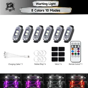 8Colors 10 Modes LED Rock Lights, Rechargeable Wireless Remote Control, RGB Underglow Warning Light Kit for Car Truck SUV Off road