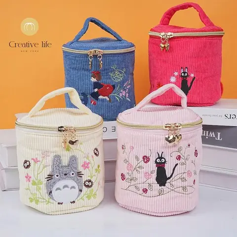 Corduroy Cosmetic Bag,Cute Black Cat Hand Bucket,Makeup Pouch, Fabric Handbag,Best Friend/Wedding/Birthdayay Gift