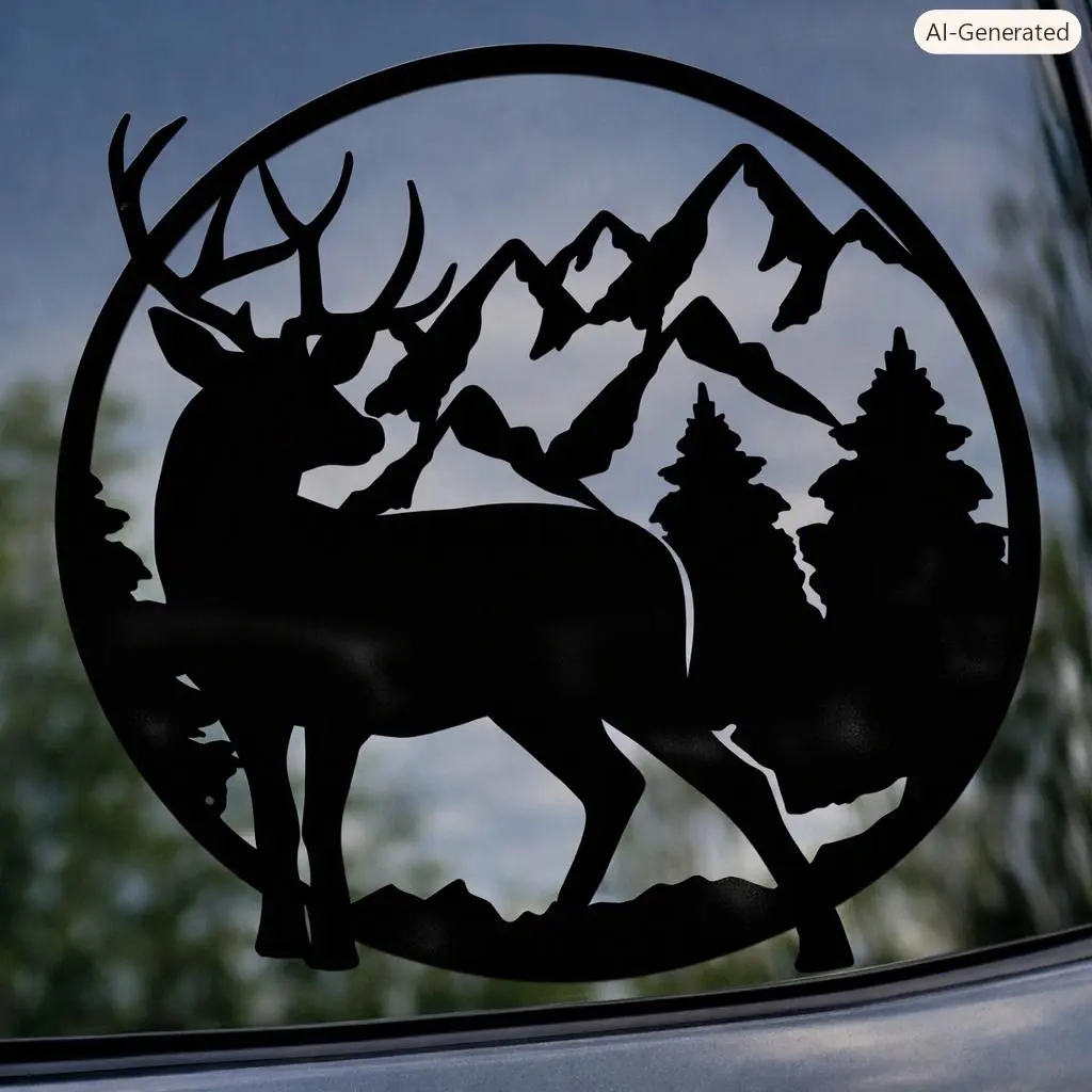 Stag Circle Vinyl Car Sticker - 5" x 5" Gloss Weatherproof Exterior Accessory for Automobiles, Long-Wearing Decoration