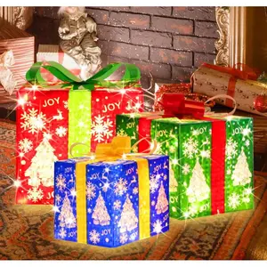 3-Pack LED Light Gift Boxes Yx-01 60-LED Pre-Installed Plastic Decoration Battery Operated AA Not Included Indoor Outdoor Christmas Home Garden Lawn Decor Ornaments