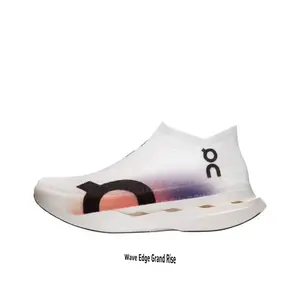 White Gradient Purple Orange Sock-like Knit Slip On Kicks | Hollow Cutout Chunky White Cushion Midsole Trendy Athleisure Sneaks