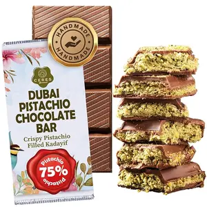 75% Pistachio Filled Dubai Chocolate Bar – 7oz | Handmade Luxury Dessert with Crunchy Kataifi & Creamy Filling, Gift for Any Special Occasion, Chocolate de Pistacho