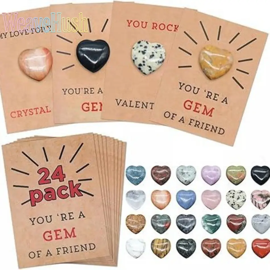Mother's Day Father's Day Gifts for Mom Dad - 24 Pack Cards with Heart-Shape Gems - Crystal Rock Gift Exchange for Women Men Parents Classroom School Party Favor