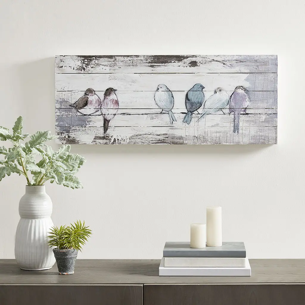 Wood Plank Panel Wall Decor, Hand Painted, Rustic Farmhouse Style, Boho Natural Wood Slat Art, Home Accent for Living Room, Bedroom, Entryway