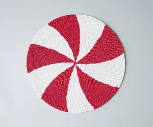 Handmade Beaded Candy Cane Placemat – Christmas Placemats, Beaded Candy Cane Placemat & Runner – Christmas Table Decor by Payton James