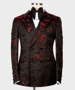 Handmade Scarlet Ember Black & Red Crystal-Embroidered Tuxedo