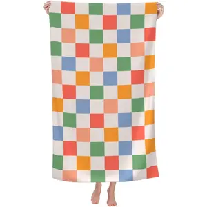 Checkered Retro Vintage 60s 70s Beach Towel Soft Absorbent Microfiber Quick Dry Large Bath Towels for Bathroom Women Girls Pool Camping Travel Swimming Picnic Sports