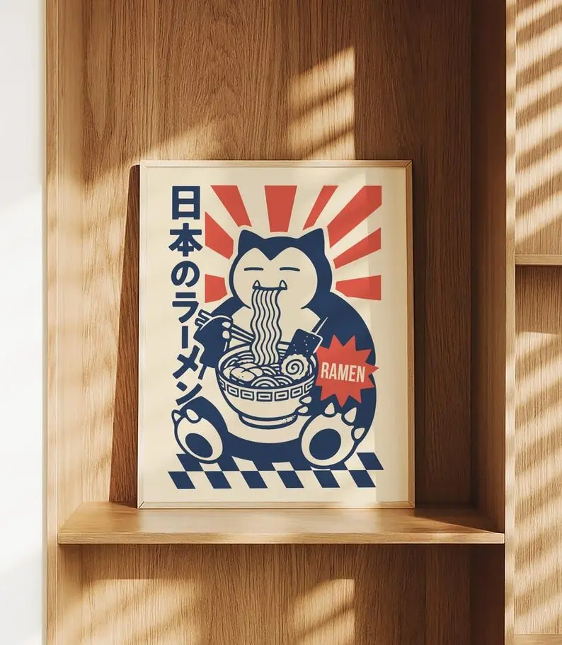 Snorlax Ramen Poster Japanese Anime Art Print