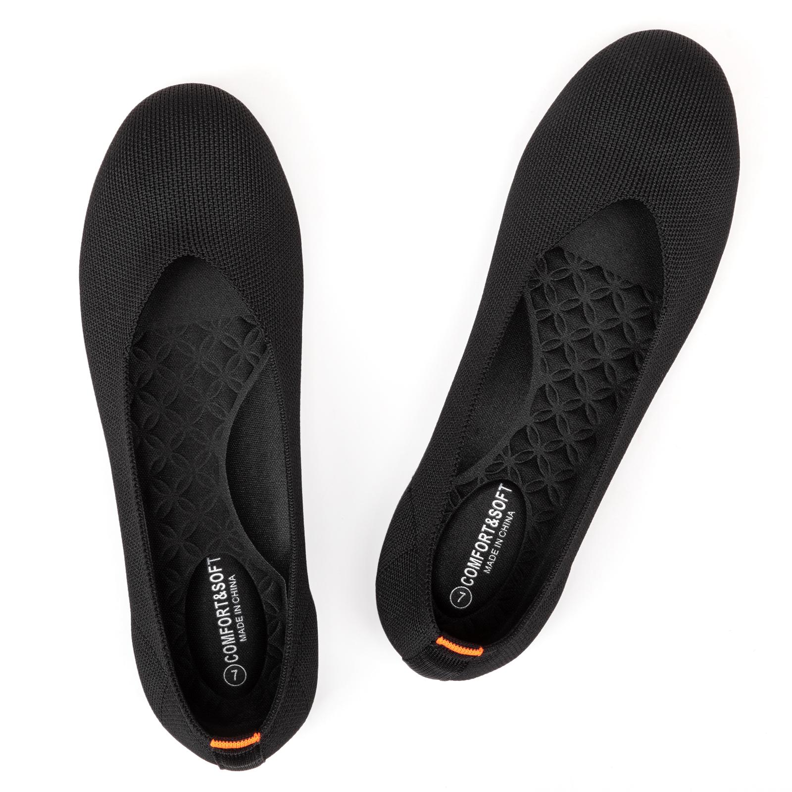 Flatgios Women's Ballet Flats Knitted Round Toe Flat Women's Walking Shoes Comfortable Casual Shoes Black-9