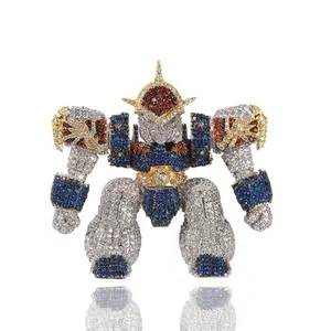 Micro-inlaid Zircon Colorful Robot Pendant Necklace Hip Hop Style Jewelry