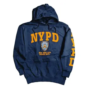 NYPD Men's Hoodie Sweatshirt (Front & Sleeve Print, Navy & Gold)