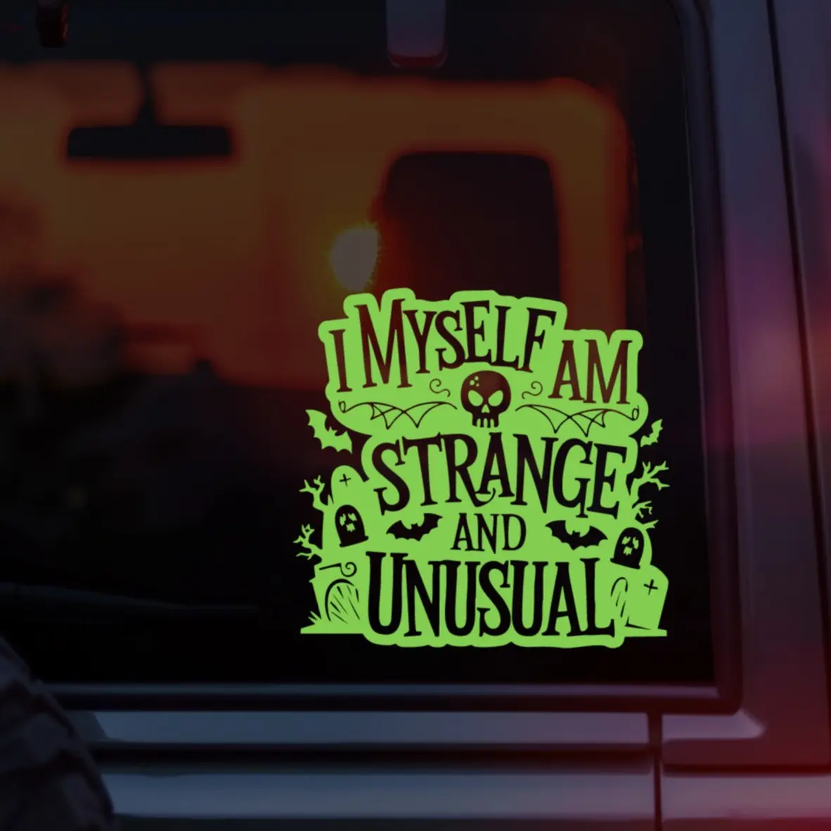 I Myself Am Strange and Unusual Vinyl Car Decal, Gothic Alternative Sticker for Alt Girls and Guys, Emo and Spooky Girls, Halloween Lovers, Creepy Cute Dark Aesthetic Car Accessory, Durable Weatherproof Vinyl for Cars, Laptops, Water Bottles