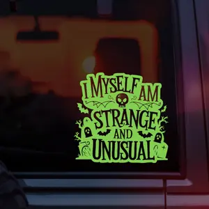 I Myself Am Strange and Unusual Vinyl Car Decal, Gothic Alternative Sticker for Alt Girls and Guys, Emo and Spooky Girls, Halloween Lovers, Creepy Cute Dark Aesthetic Car Accessory, Durable Weatherproof Vinyl for Cars, Laptops, Water Bottles