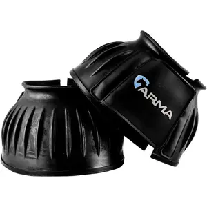 Shires Overreach Equine Bell Boots - Black, XX-Full, 6mm Thick Rubber Shock Absorbing Hoof Protection