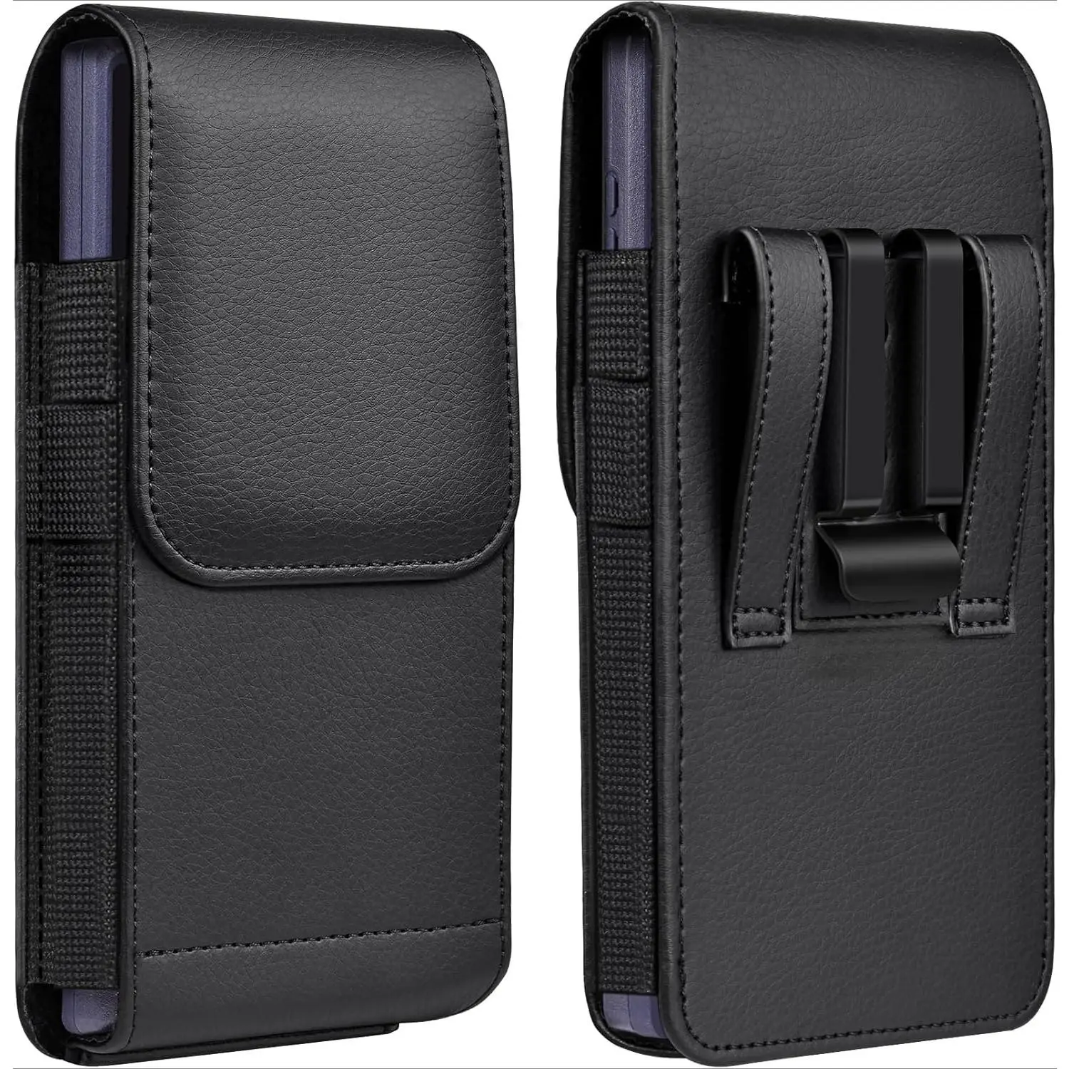 F-PHP12  Leather Phone Holster with Strong Metal Belt Clip and Magnetic Closure Compatible with iPhone 16/15/14/13/12 Pro Max, Galaxy S25/S24/S23/S22 Plus & FE, L-Black Protective Custom