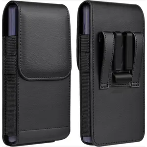 F-PHP12  Leather Phone Holster with Strong Metal Belt Clip and Magnetic Closure Compatible with iPhone 16/15/14/13/12 Pro Max, Galaxy S25/S24/S23/S22 Plus & FE, L-Black Protective Custom