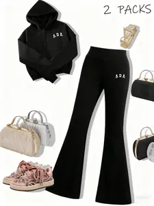 Stylish Ada Sportswear Set with Half-Zip Hooded Sweatshirt and Elastic Flared Pants, Perfect for Autumn & Winter Casual Wear, Streetwear Tracksuit Set, Sweatsuit Set