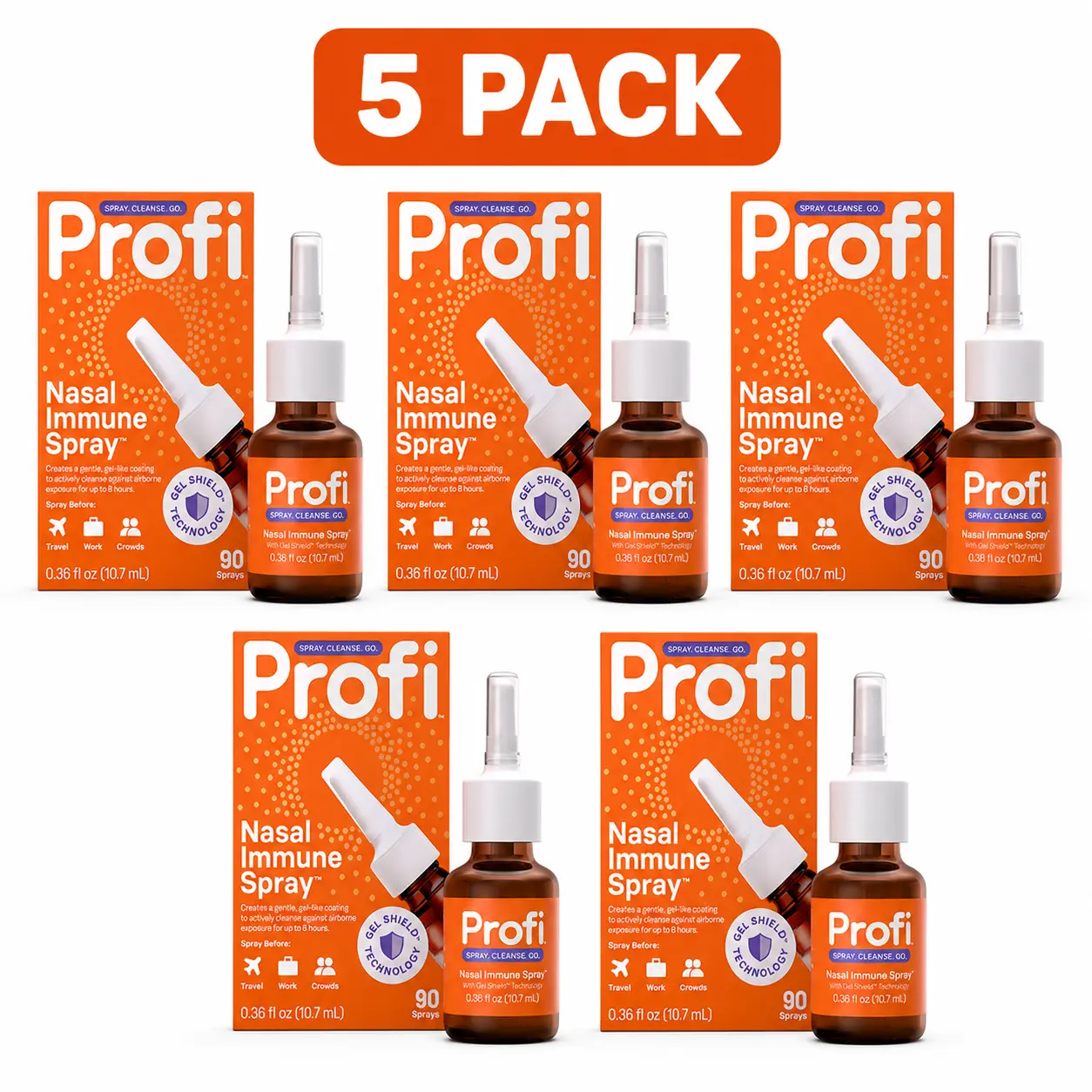 Profi Everyday Nasal Spray – 5 Pack, Drug-Free, Harvard-Formulated, Blocks Airborne Germs Up to 8 Hours, Great for Travel, Work & Groups