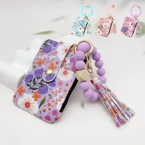 Women's Boho Style Daisy Flower Pattern Phone Wallet, Fashionable Silicone Beaded Wristlet Phone Wallet with Tassel Decor, Casual Trendy Versatile High-quality Daily Wallet, Gifts for Girlfriend
