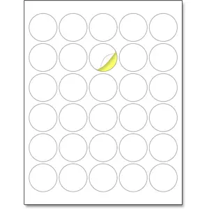 1.5" Round Matte White Sticker Label, Laser/Inkjet Printing - Letter Size, 30 Sheets