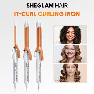 【BOGO SALE】SHEGLAM HAIR Curling Iron 1 ¼, 1, 3/8 inch, Long Barrel Curling Iron with LED Display & 5 Temperature Settings, Quick Preheating, Auto Off Suitable for All Hair Types