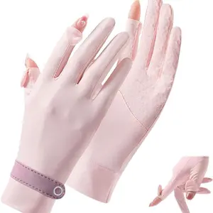 Women's UV Protective Breathable Gloves for Summer, Ice Silk Touchscreen Outdoor Riding Mitts, Two Finger Sun Protection