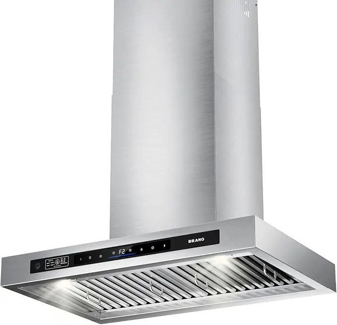 BRANO Wall Mount Range Hood 30 Inch,1000 CFM 6 Speeds Ultra-Quiet DC Motor，Voice/Gesture/Touch Control,Ducted/Ductless Convertible,LED Lights