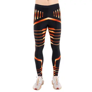 Kapow Meggings Neo Aztec Black & Orange Print Men's Leggings Breathable 4-Way Stretch for Gym Yoga Fitness Dance Running Festival Wear All-Seasons Activewear