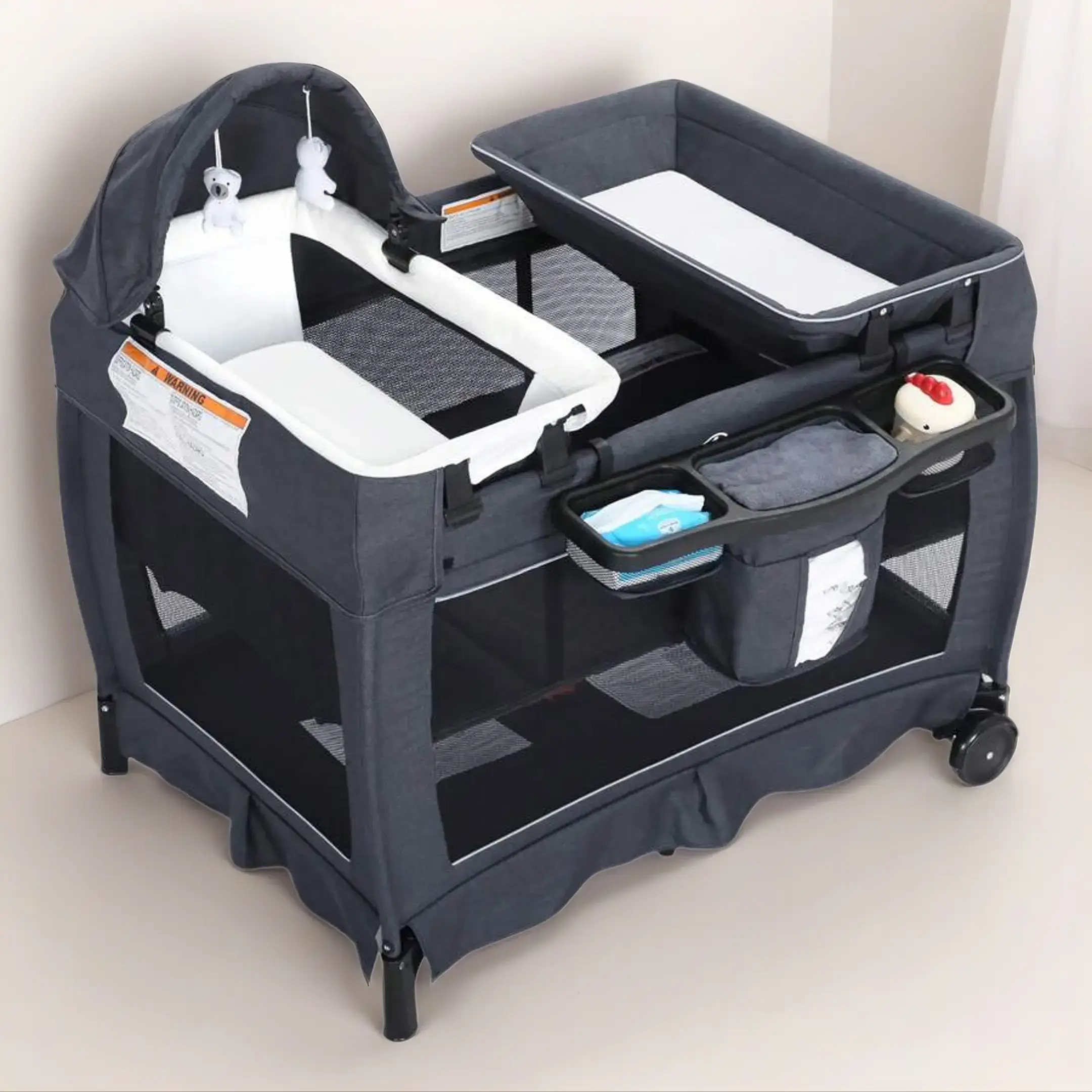 4-in-1 Portable Travel Crib for 3-6 Months Babies (15-20 Kg) - Foldable Playard with Adjustable Bassinet, Changing Station, Canopy, Storage Bag